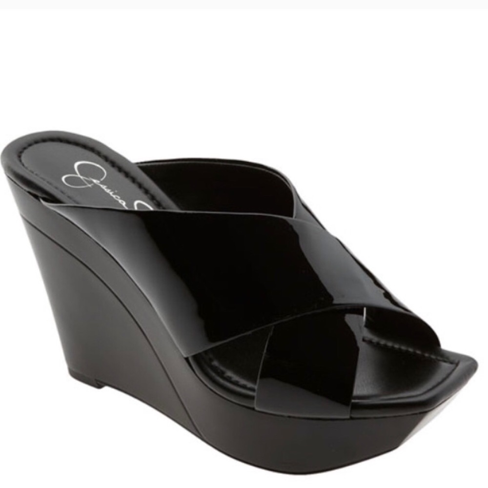 EUC Jessica Simpson Black Patent Platform Wedge